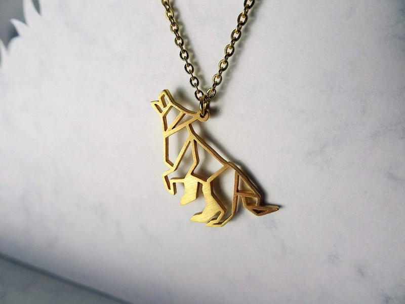 [Australia] - La Menagerie Wolf Gold Origami Jewelry & Gold Geometric Necklace – 18 Karat Plated Gold Necklace & Wolf Necklaces for Women – Wolf Necklace for Girls & Origami Necklace 