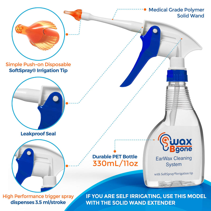 [Australia] - WaxBgone Ear Wax Removal Kit with Earwax Drops and SoftSpray Ear Irrigation Tips for Safe and Effective Earwax Removal - Complete Ear Cleaning Kit for Adults and Kids 7 Piece Set 