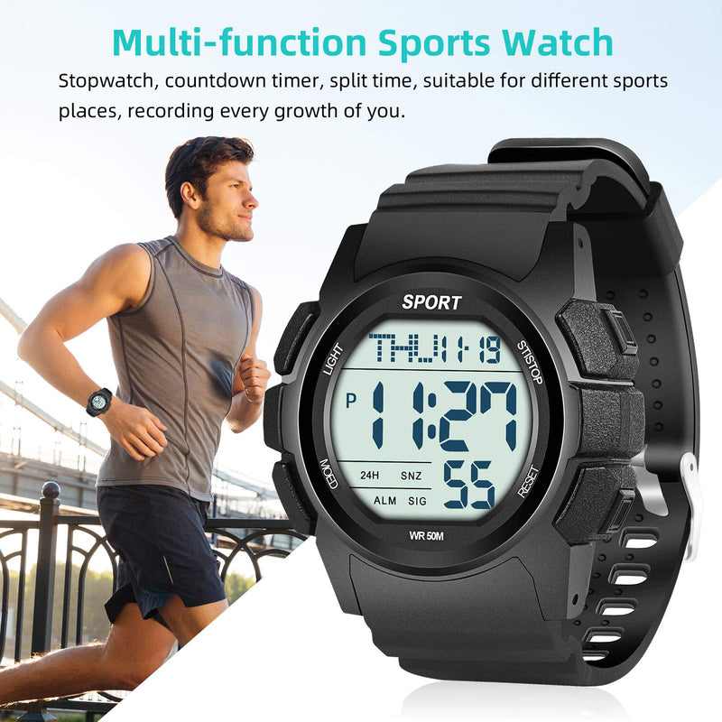 [Australia] - Beeasy Mens Digital Sports Watch Waterproof with Stopwatch Countdown Timer Alarm Mode Dual Time Watch for Men Black 