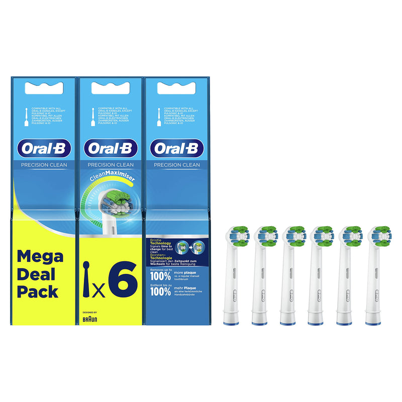 [Australia] - Oral-B Precision Clean Electric Toothbrush Head with CleanMaximiser Technology, Excess Plaque Remover, White, Pack of 6 Toothbrush Heads 