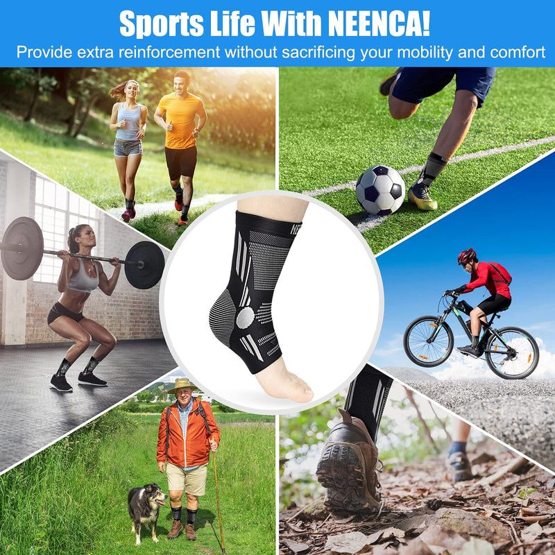 [Australia] - NEENCA Professional Ankle Brace Compression Sleeve (Pair), Ankle Support Stabilizer Wrap. Heel Brace for Achilles Tendonitis, Plantar Fasciitis, Joint Pain,Swelling,Heel Spurs, Injury Recovery, Sports Medium Black 