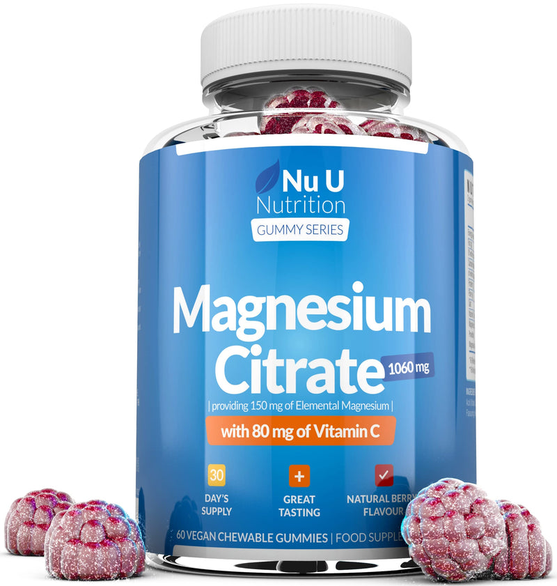 [Australia] - Magnesium Gummies 1060mg for Adults and Kids (5+) - 60 Vegan Gummies - Berry Flavour - Providing 150mg of Elemental Magnesium & 80mg of Vitamin C - Magnesium Citrate Supplement 