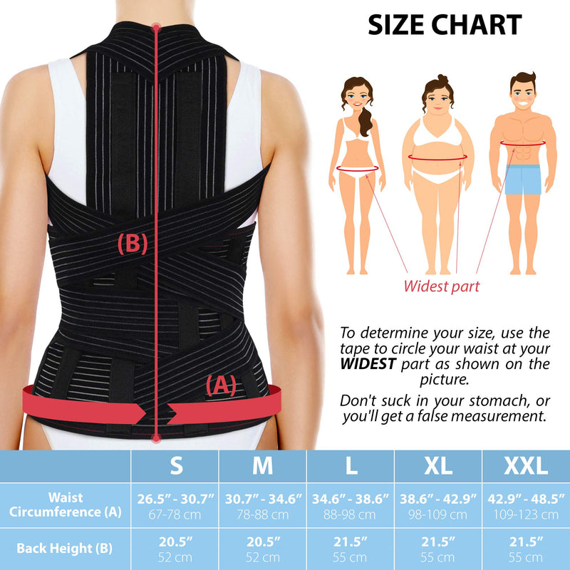 [Australia] - ORTONYX Full Back Support Brace with Removable Dorso-lumbar Pad - Upper and Lower Back Pain Relief, Thoracic Kyphosis, Rounded Shoulders, Posture Correction / XL X-Large (Pack of 1) Black 