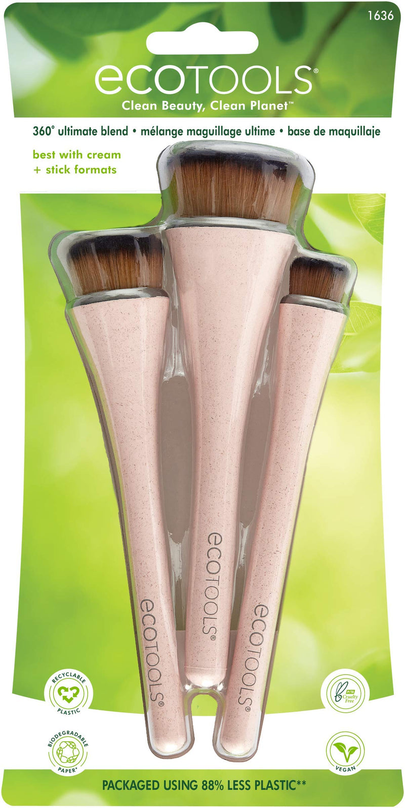 [Australia] - EcoTools 360 Ultimate Blend Makeup Brushes, For Cream & Stick Makeup, Foundation, Concealer, Highlighter, Blush Set of 3 
