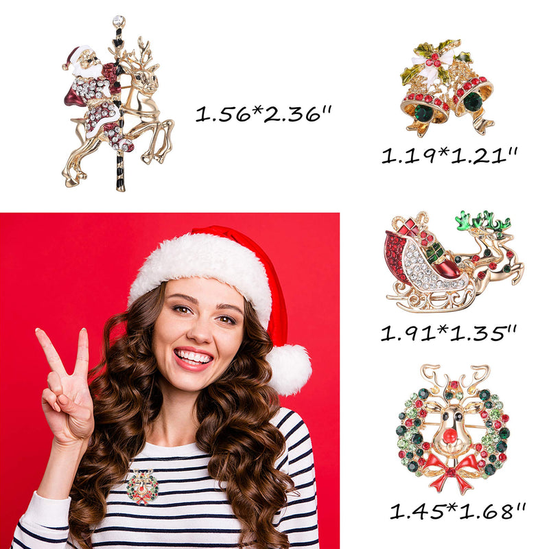 [Australia] - JOERICA 9PCS Christmas Brooch Pin Set for Women Men Reindeer Candy Cane Santa Socks Bell Christmas Tree Wreath Snowflake Enamel Brooch Pin Crystal Rhinestone Christmas Jewelry Gift B: Style 2 