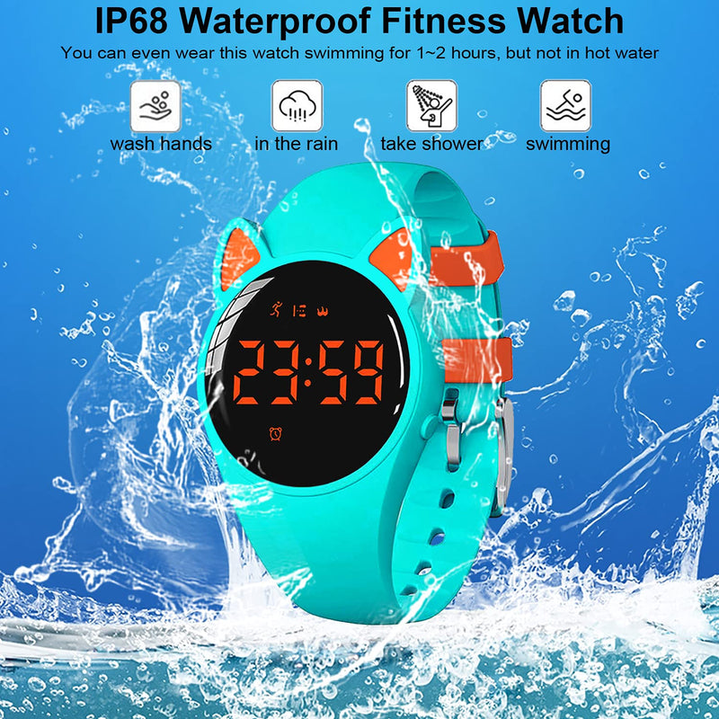 [Australia] - HUYVMAY Fitness Tracker Pedometer Watch No App No Phone Required, USB Charge 1 Hour for 20 Days Use, IP68 Waterproof Watch with Alarm Clock Timer Distance Calorie Step Tracker for Kids and Women Teal+Orange 