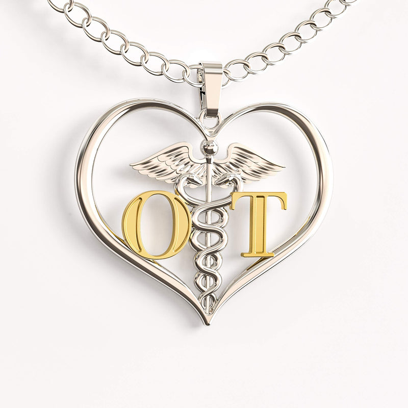 [Australia] - Caring Hands Gifts OT Occupational Therapist Heart Caduceus Necklace, OT Gift, OT Pendant 