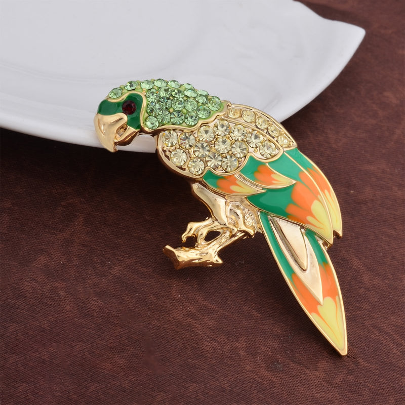 [Australia] - OBONNIE Colorful Enamel Crystal Rhinestone Lovely Parrot Bird Animal Brooch Pin Gold 