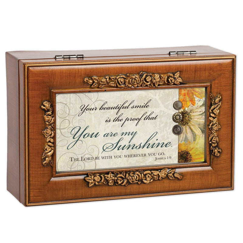 [Australia] - Cottage Garden You are My Sunshine Rich Walnut Finish Jewelry Music Box - Plays Song You are My Sunshine 