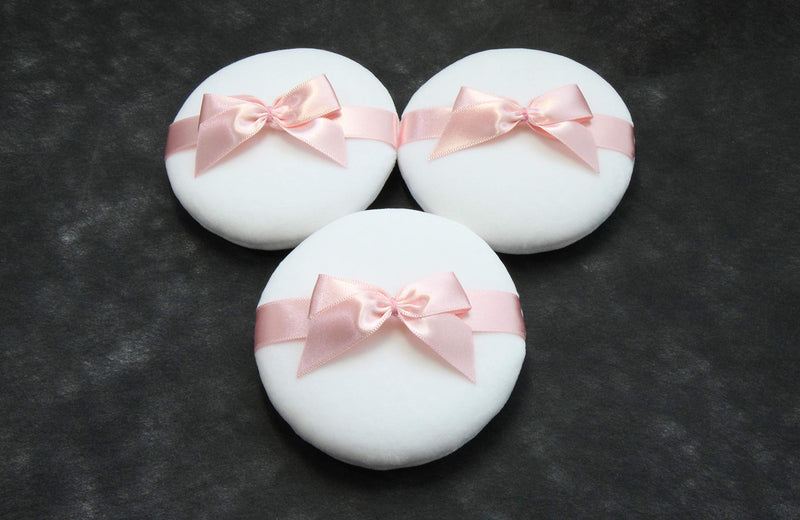 [Australia] - WITCOE 3pcs 3.8 Inch Large Powder Puff, Microfiber Washable Puff with Bow Tie for Body Powder, Loose Powder, Cosmetic Makeup 