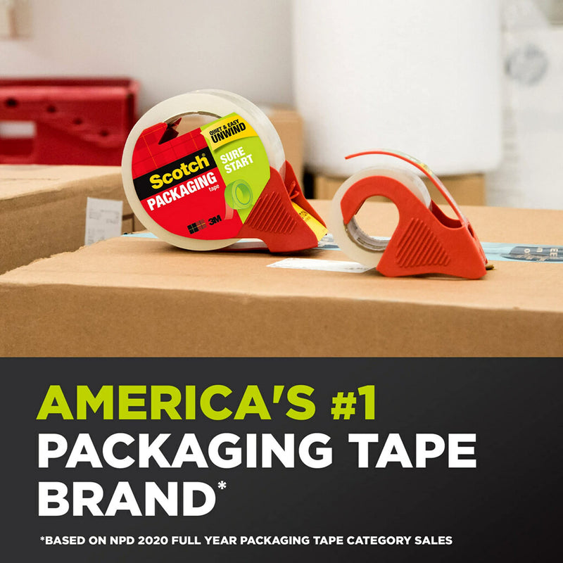 [Australia] - Scotch Sure Start Shipping Packaging Tape, 1.88" x 54.6 yd, Designed for Packing, Shipping and Mailing, Quiet Unwind, No Splitting or Tearing, 3" Core, Clear, 1 Roll (345) 1.88" x 54.6 yards 