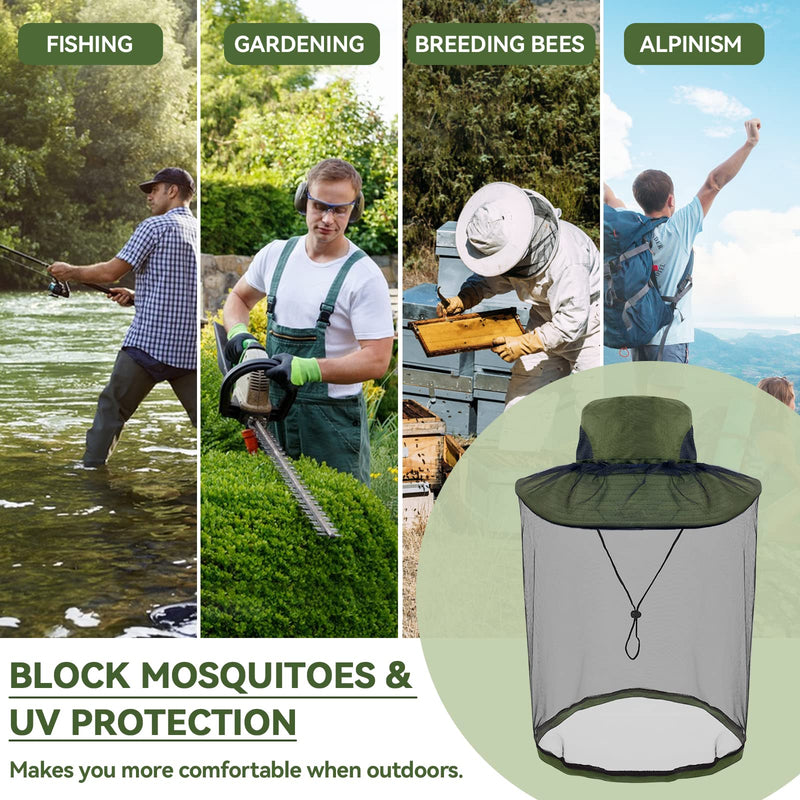 [Australia] - Midge Head Net Hat, Grey Nylon Mosquito Head Net with Hat, Portable Face Net Mesh with Hat for Outdoor Hiking Camping Climbing Fishing and Walking Green 