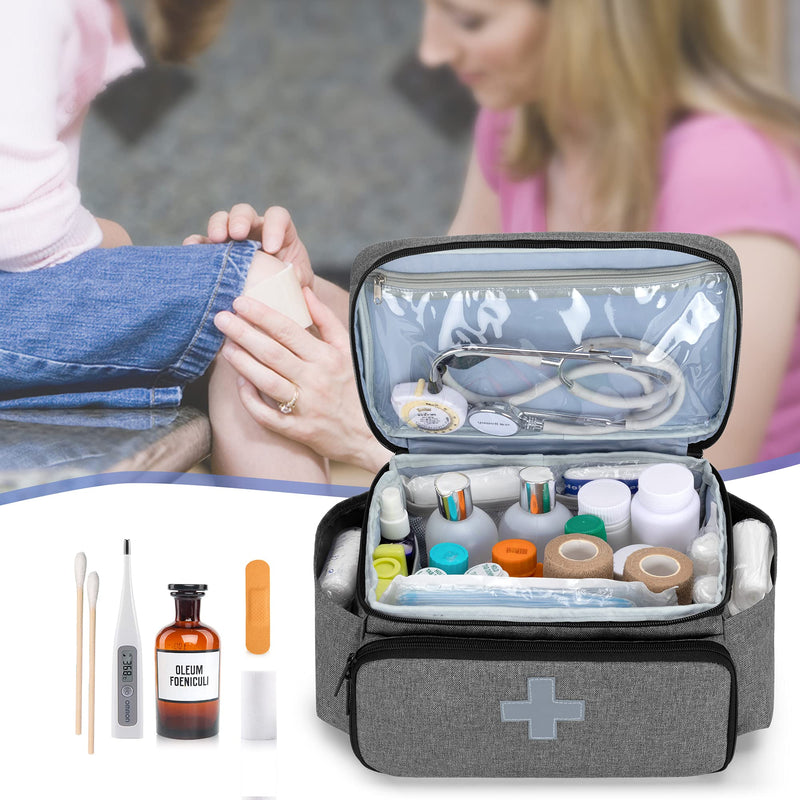 [Australia] - CURMIO Small Medicine Storage Bag Empty, Family First Aid Organiser Box for Emergency Medical Kits, Grey(Empty Bag, Patent Pending) 