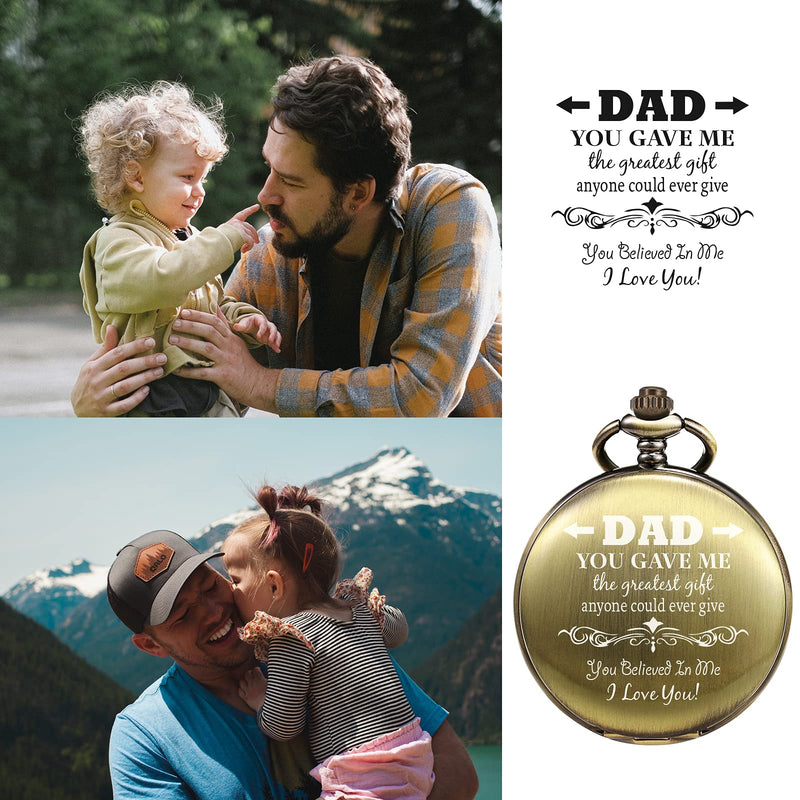 [Australia] - TREEWETO Engraved Pocket Watch Gift for Dad, Men, Father, Father-in-Law, Birthday Christmas Memory Gifts Present to Papa Daddy Bronze 