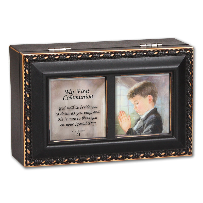 [Australia] - First Communion Boy Distressed Black Petite Music Box/Jewelry Box 
