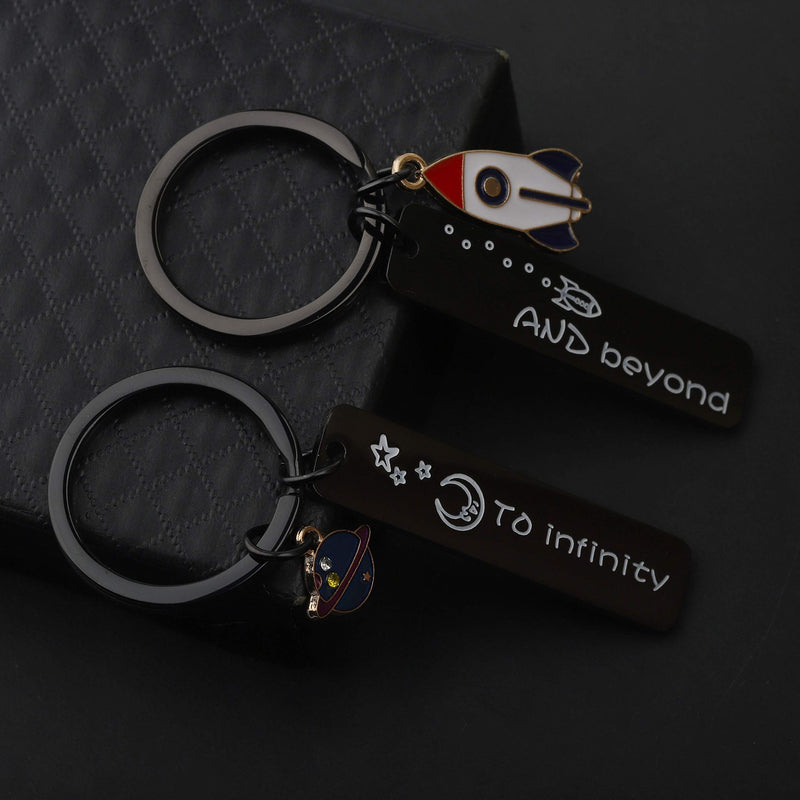 [Australia] - MAOFAED Couples Keychain I Love You to Infinity and Beyond Boyfriend Girlfriend Gift BFF Daughter Son Gift rocket planet blakc 