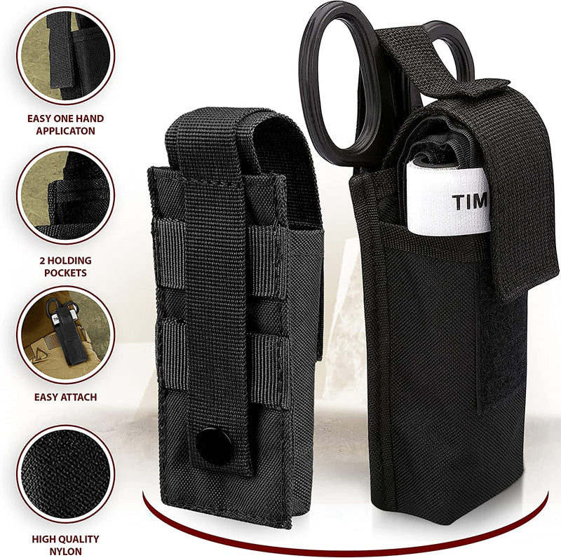 [Australia] - One Hand Medical Tourniquet Combat Application First Aid + Trauma Shear+ Molle Pouch - First Responder, EMT, Paramedics, Soldiers, Police (Black) Black 