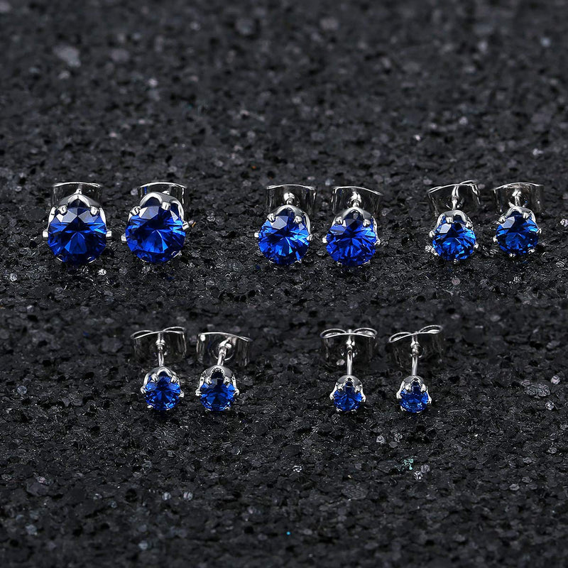 [Australia] - MDFUN 6 Pairs 18K Yellow Gold Plated Round Cubic Zirconia Stud Earring Pack of 6 5 Pairs 3/4/5/6/7mm Blue Spinel White Gold 