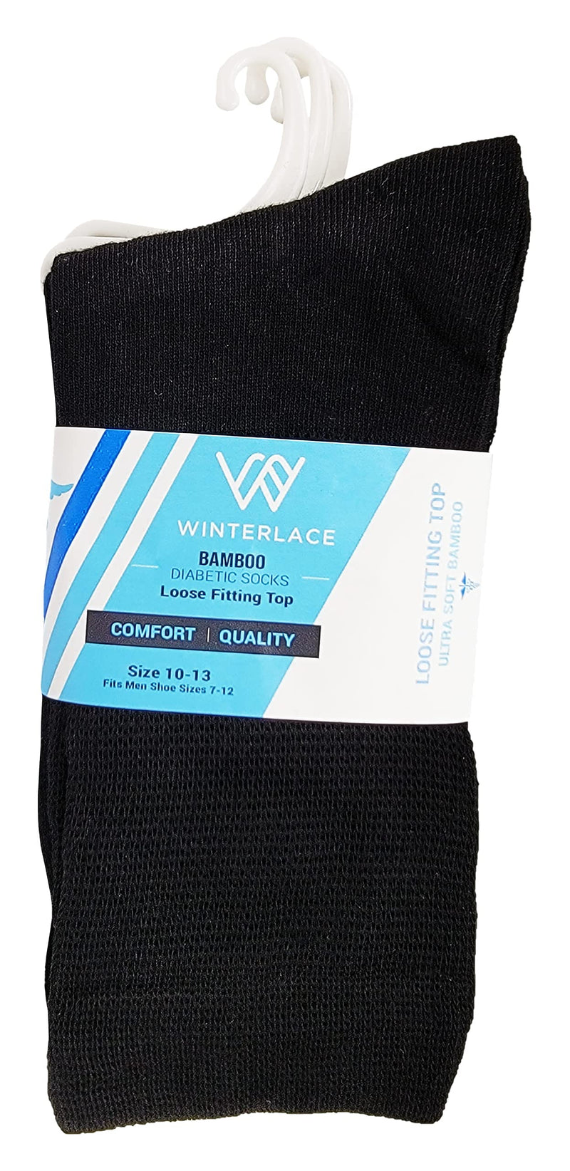 [Australia] - Bamboo Diabetic Socks, 6 Pairs Soft Loose Fitting Non Binding, Mens Womens Unisex Bulk Pack Black Large 