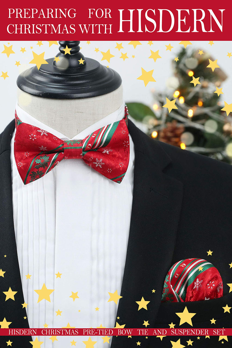 [Australia] - HISDERN Christmas Bow Tie and Suspenders for Men Tuxedo Suspenders Mens Trouser Braces with Clips 01-red / Green / White One Size 