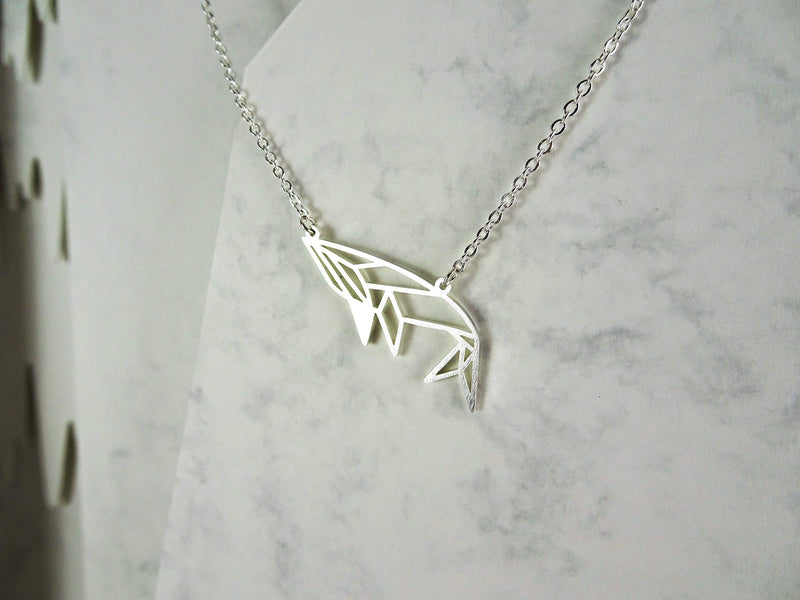 [Australia] - La Menagerie Whale Silver Origami Jewelry & Silver Geometric Necklace – 925 Sterling Plated Silver Necklace & Whale Necklaces for Women – Whale Necklace for Girls & Origami Necklace 