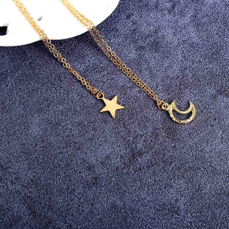 [Australia] - Jovono Multilayered Crescent Moon Pendant Necklaces Fashion Star Necklace Chain Jewelry for Women and Girls (Silver) Silver 