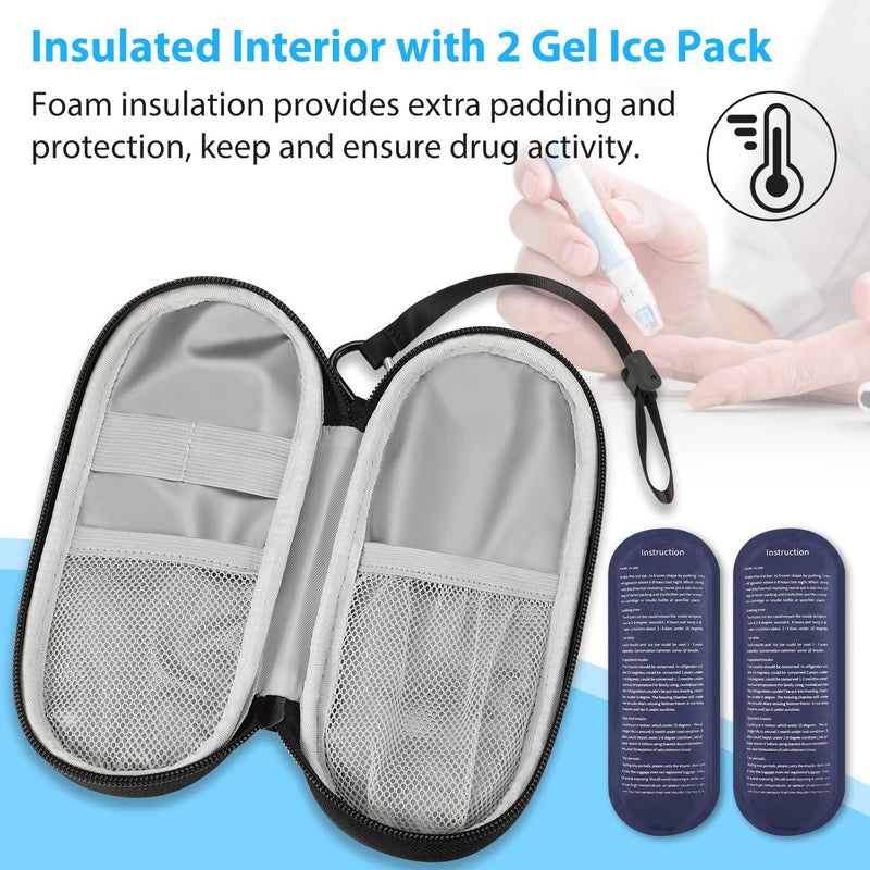 [Australia] - MEDMAX Insulin Cooler Travel Case with 2 Ice Packs - Portable Water Resistant Insulated Diabetic Medication Organizer Carrying Cooling Bag for Insulin Pen and Other Diabetic Supplies, (Black) Black 