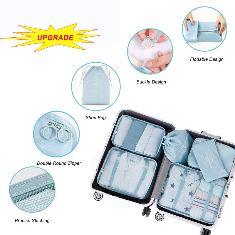 [Australia] - Lightweight 6 Pcs Packing Cubes System, Travel Storage Packing Organizers Laundry Bags Compression Pouches for Luggage (Blue) Blue 