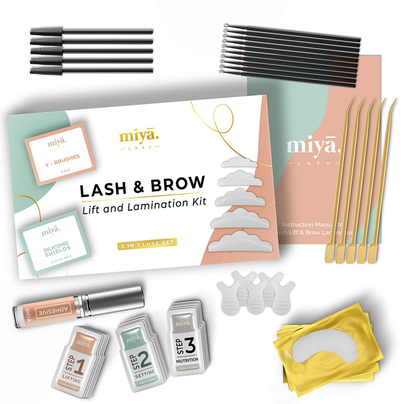 [Australia] - MIYA LASH 2 in 1 Lash Lift & Brow Lamination Kit | Instant Fuller Eyebrows, Eyelashes | Salon Result lasts 8 weeks | Professional LVL, Perm, Laminate | Lash Lift Kit with Silicone Shields, Lash Picks LASH & BROW LIFT KIT 