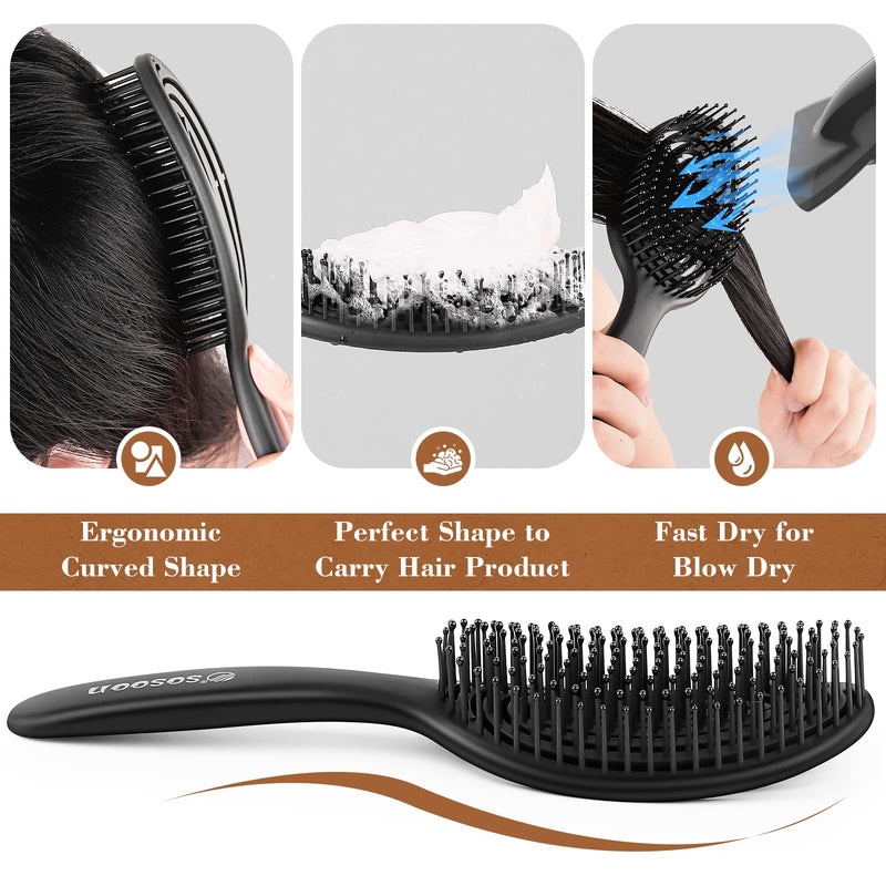 [Australia] - Detangling Hair Brush, Curved Vented Oval Hair Comb Hairbrush for Women Men Blow Drying, Comfortable Scalp Massage, Smoothing Long Thick Curly Dry Wet Hair, No More Tangle(Oval, Black) 