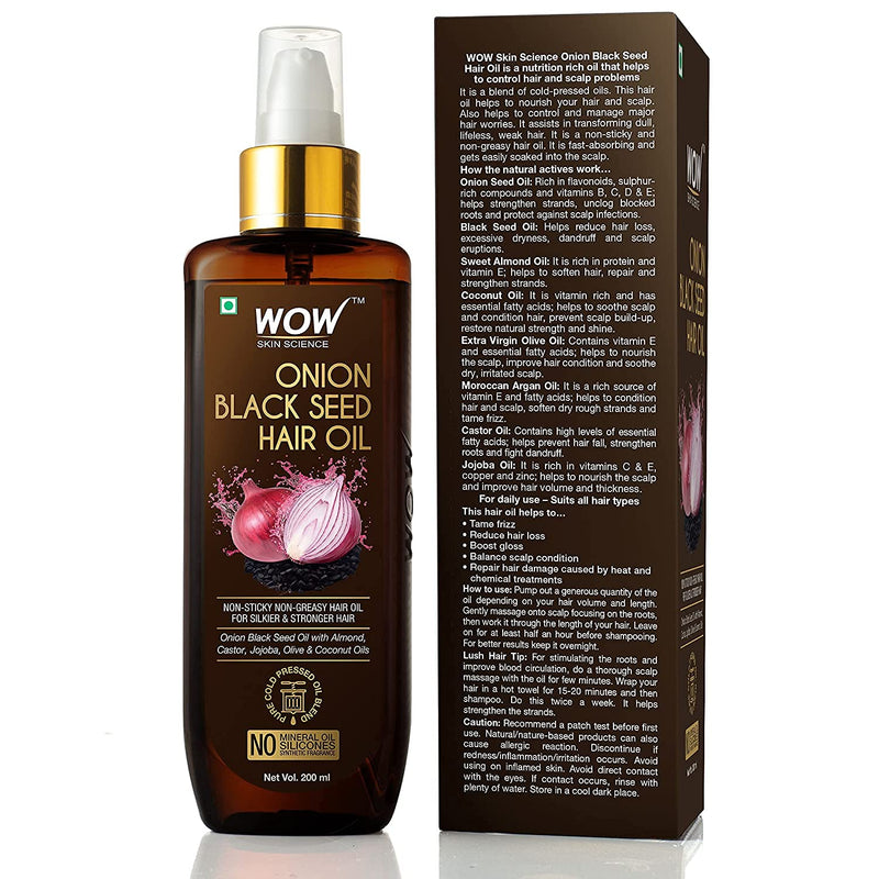 [Australia] - WOW Onion Black Seed Hair Oil - Promotes Hair Growth - Controls Hair Fall - No Mineral Oil & Silicones - 200mL 