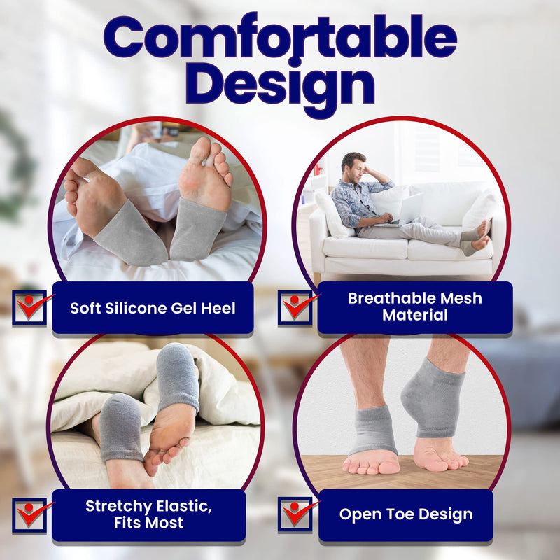 [Australia] - Moisturizing Socks for Cracked Heels - Fast Cracked Heel Repair. Dry Rough Heel Treatment - Toeless Gel Heel Socks Infused with Aloe Moisturier Lotion Softening Spa Socks Fits Women Men Feet - Large Large (Pack of 3) Grey 
