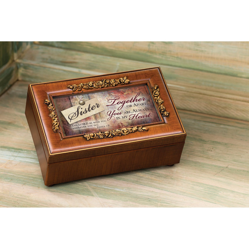 [Australia] - Cottage Garden Sister Rich Walnut Finish Petite Jewelry Music Box Plays Amazing Grace 