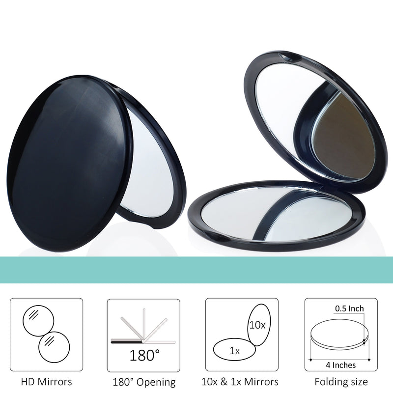 [Australia] - Makeup Pocket Mirror with 10x Magnification Glass Plus Plain Mirror (Black) Black 