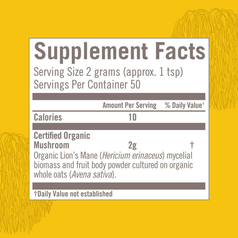 [Australia] - Om Mushroom Superfood Lion's Mane Organic Mushroom Powder, 3.5 Ounce, 50 Servings, Fruit Body and Mycelium Nootropic for Memory Support, Focus, Clarity, Nerve Health, Creativity and Mood Lion's Mane Powder 3.5 Ounce (Pack of 1) 