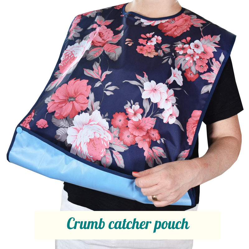 [Australia] - 3 Pack Adult Bibs for Eating with Crumb Catcher by Celley - Washable and Reusable Clothing Protectors for Elderly Women 