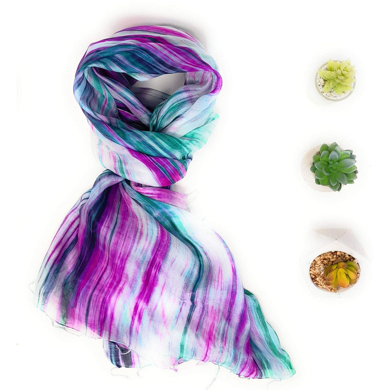 [Australia] - 100% Silk Scarf Hand Painted Green and Purple 