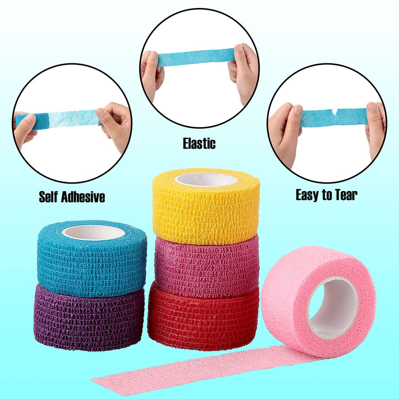 [Australia] - 12 Pieces Self Adhesive Bandage Wrap Tape Stretch Self Adherent Cohesive Toe Tape for Sports, Wrist, Ankle, 5 Yards Each (12 Colors, 1 Inch) 