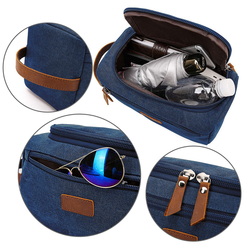 [Australia] - Mens Travel Toiletry Bag Dopp Kit - w/ PU Leather Handle Water Resistant Shaving Dopp Kit Travel Organizer Bag for Men - Best Gift for Men Father Denim Blue 