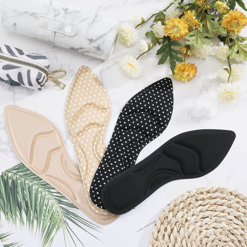 [Australia] - 4 Pairs High Heel Insoles Breathable Shoe Pads 10.03 Inch Boot Inserts Foot Cushion Inserts Comfort Sponge Insert for Women Foot Pain, Arch Pain, Heel Sore, Loose Shoes (4 Tip Designs) 