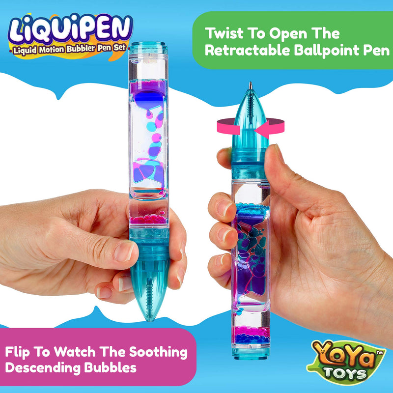[Australia] - YoYa Toys Liquipen - Liquid Motion Bubbler Pens Sensory Toy (3 Pack) - Writes Like a Regular Pen - Colorful Liquid Timer Pens Great for Stress and Anxiety Relief - Cool Fidget Toys for Kids and Adults 