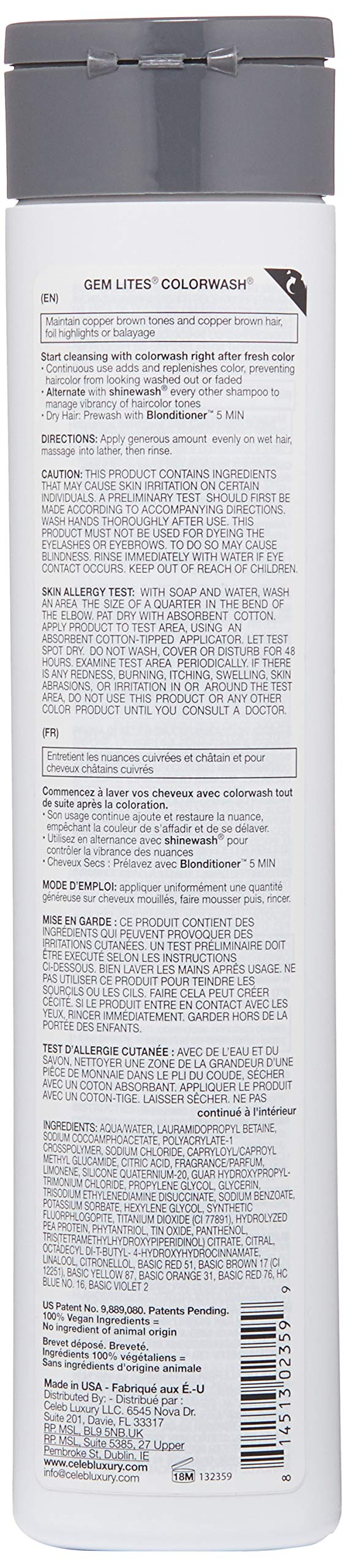 [Australia] - Celeb Luxury Intense Color Depositing Colorwash Shampoo + BondFix Rebuilder, Vegan, Sustainably Sourced Plant-Based, Semi-Permanent, Viral and Gem Lites and Duo Bundle Sets Gem Lites Amber Colorwash 