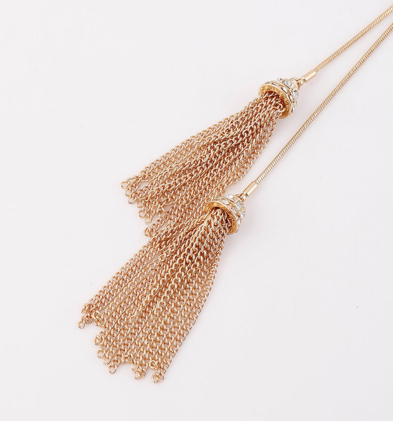 [Australia] - LIAO Jewelry Long Tassel Pendant Necklace Y Shaped Lariat Necklaces Adjustable Slide Necklace for Women Gold 