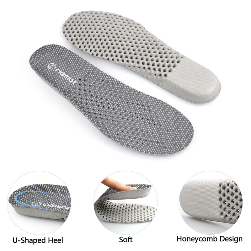 [Australia] - riemot Women's Shoe Insoles, Breathable Honeycomb Design Sport Shoe Insoles Cushioning Shoe Inserts Replacement Innersoles for Water Shoes Sneakers Work Shoes Grey EU 38 /US 7 EU 38: 7 US Women Grey-n 