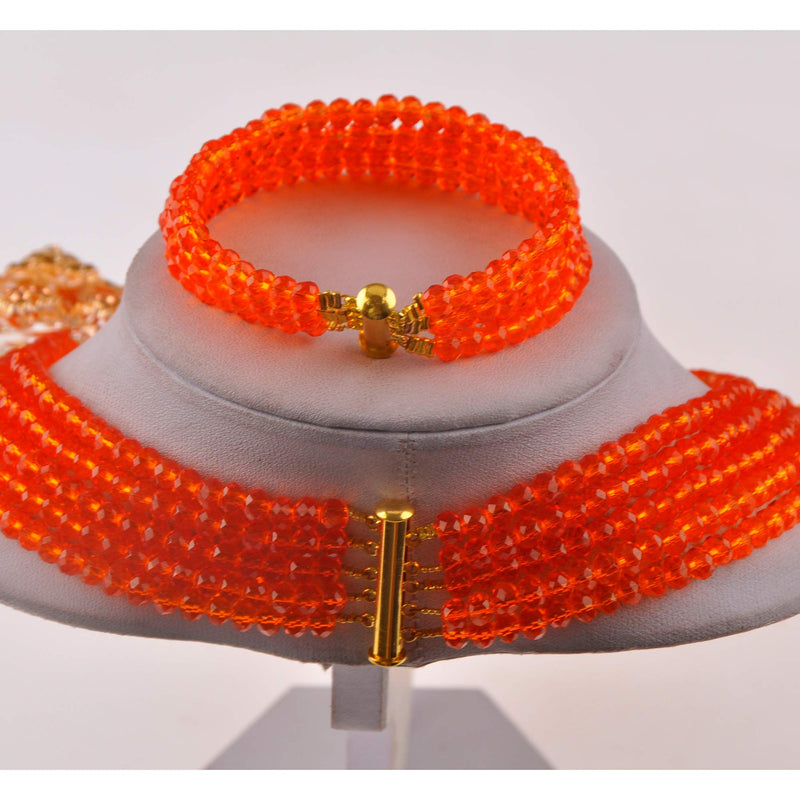 [Australia] - aczuv Classic African Beads Jewelry Set Nigerian Wedding Bridal Bridesmaids Jewelry Sets Orange 