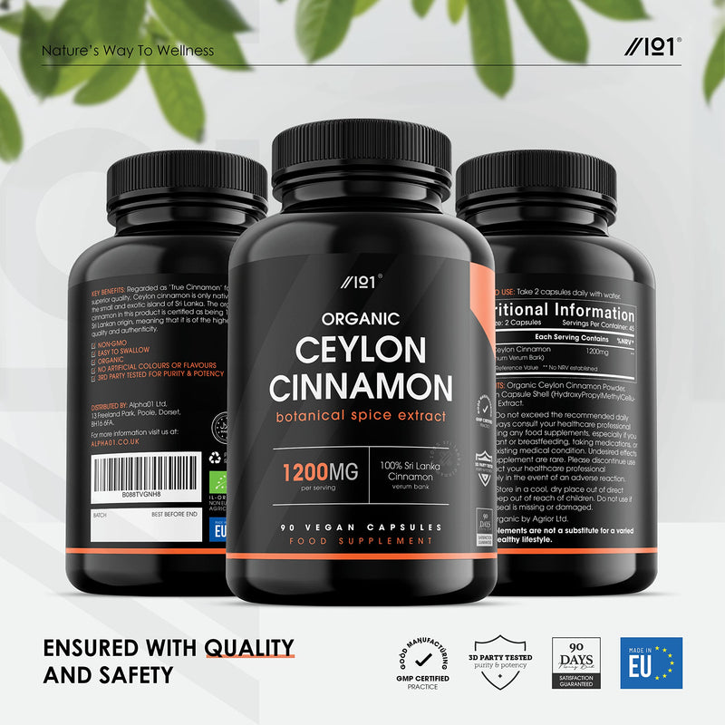 [Australia] - Organic Ceylon Cinnamon Capsules - 1200mg Per Serving - 100% Sri Lanka Cinnamon Verum - Non-GMO, Gluten Free, 90 Vegan Caps 1 