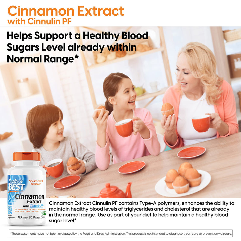 [Australia] - Doctor's Best Cinnamon Extract Cinnulin Pf, Non-GMO, Vegan, Gluten Free, Helps Maintain Blood Sugar Levels, 125 Mg, 60 Veggie Caps (DRB-00130) 60 Count (Pack of 1) 