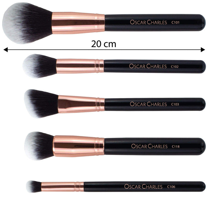 [Australia] - Oscar Charles 8-Piece Professional Makeup Brush Set with Beauty Sponge and Luxury Clutch Cosmetic Bag and Beautiful Gift Box - Rose Gold 