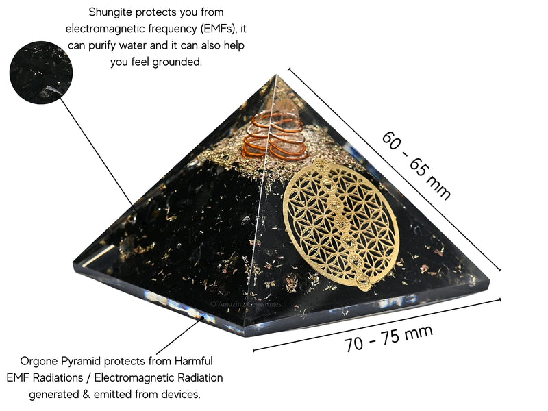 [Australia] - Large Orgone Pyramid | Black Tourmaline Pyramid Crystal | Chakra Flower of Life Orgonite Pyramid | Organ Pyramids Positive Energy Healing Flower of Life - 7 Chakra 