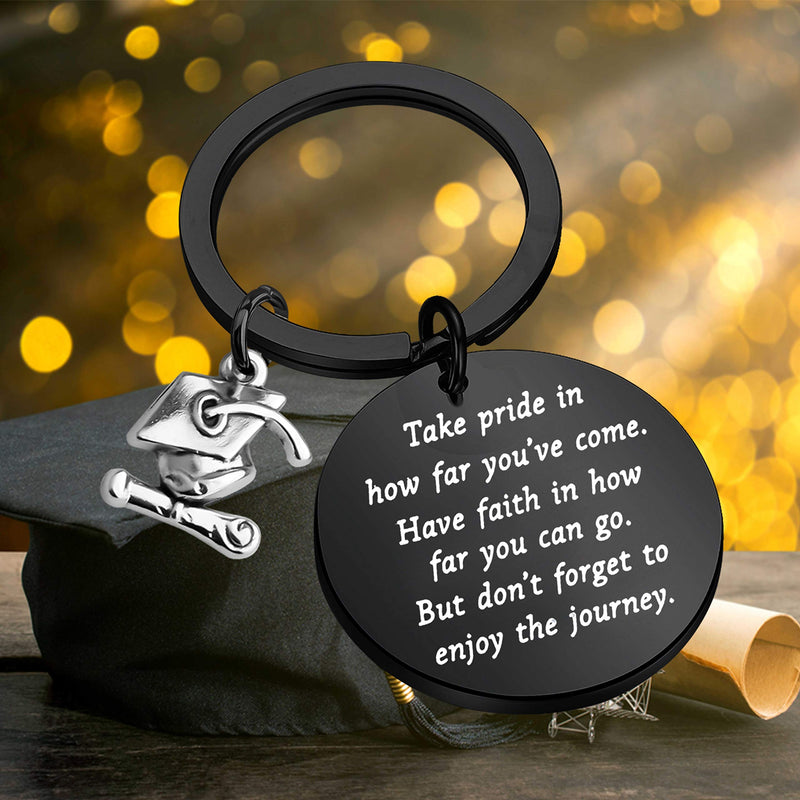 [Australia] - FUSTMW Graduation Gift Take Pride in How Far You Have Come Keychain Inspirational Letters Graduates Gifts for Him/Her Black 